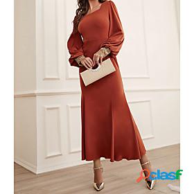 Womens Maxi long Dress A Line Dress Red Long Sleeve Chiffon