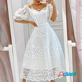 Womens Maxi long Dress A Line Dress White Half Sleeve Lace