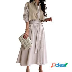 Women's Maxi long Dress A Line Dress khaki Black Long Sleeve