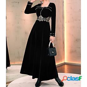 Womens Maxi long Dress Sheath Dress Blue Black Long Sleeve