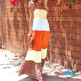 Womens Maxi long Dress Sheath Dress Orange Sleeveless Print