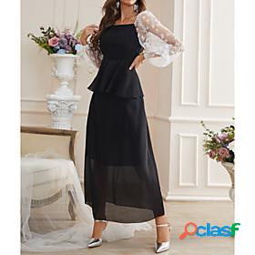Womens Maxi long Dress Swing Dress Black Long Sleeve Layered