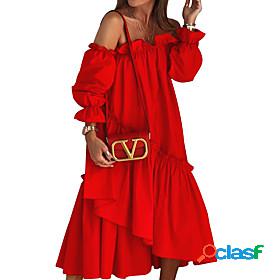 Womens Maxi long Dress Swing Dress Black Red 3/4 Length
