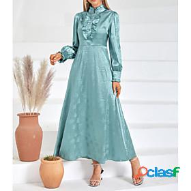 Womens Maxi long Dress Swing Dress Green Long Sleeve Ruched