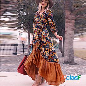 Womens Maxi long Dress Swing Dress Rainbow Long Sleeve Split