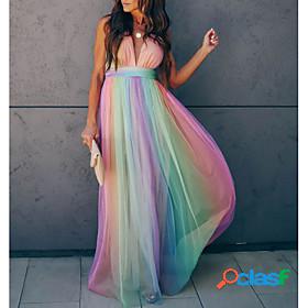 Womens Maxi long Dress Swing Dress Rainbow Sleeveless