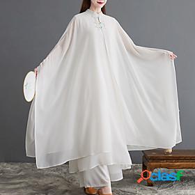 Womens Maxi long Dress Swing Dress White Long Sleeve Layered