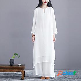 Women's Maxi long Dress Two Piece Dress White Long Sleeve