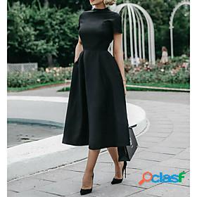 Womens Midi Dress A Line Dress Black Short Sleeve Zipper