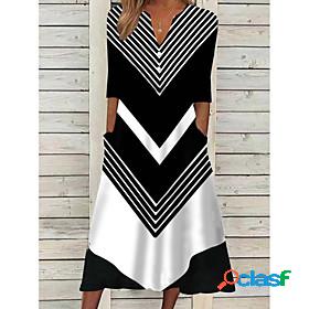 Womens Midi Dress A Line Dress Black and white stripes Half