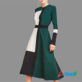 Womens Midi Dress A Line Dress Green Long Sleeve Print