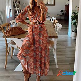 Womens Midi Dress A Line Dress Red Beige Half Sleeve Ruched