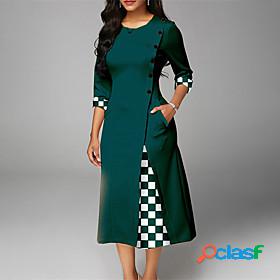 Womens Midi Dress Sheath Dress Green Black Red Long Sleeve