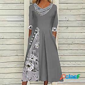 Womens Midi Dress Swing Dress Green Blue Gray Half Sleeve