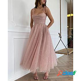 Womens Midi Dress Swing Dress Pink Sleeveless Mesh Solid