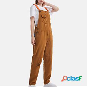 Womens Overall Solid Color Pocket Casual Square Neck Street
