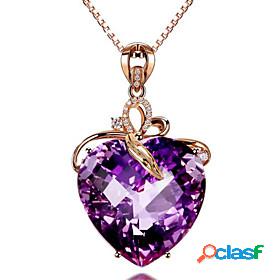 Womens Pendant Necklace Amethyst Heart Classic Copper