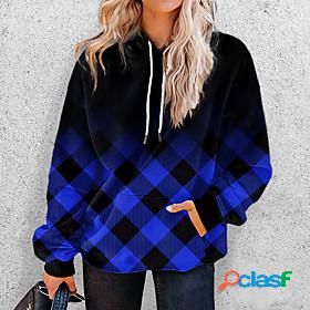 Womens Plaid Checkered Gradient Hoodie Sweatshirt Front