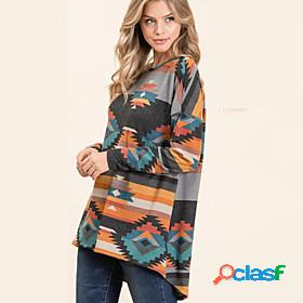 Womens Pullover Color Block Long Sleeve Loose Sweater