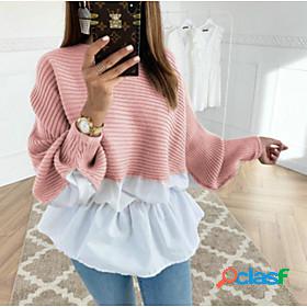 Women's Pullover Color Block Long Sleeve Sweater Cardigans