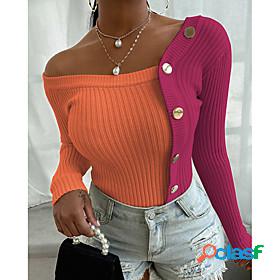 Womens Pullover Color Block Stylish Long Sleeve Sweater