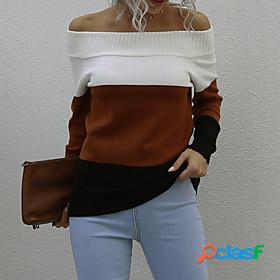 Womens Pullover Multi Color Color Block Casual Long Sleeve