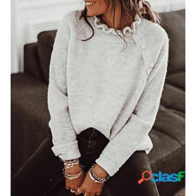 Womens Pullover Solid Color Casual Long Sleeve Regular Fit