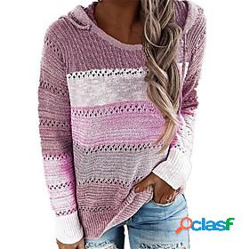 Women's Pullover Sweater Jumper Color Block Hollow Out