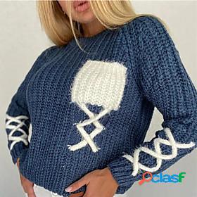 Womens Pullover Sweater Jumper Solid Color Knitted Front