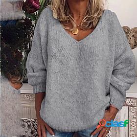 Womens Pullover Sweater Jumper Solid Color Knitted Stylish