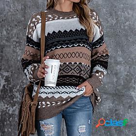 Womens Pullover Sweater Multi Color Geometic Vintage Style