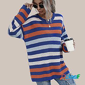 Womens Pullover Sweater Striped Knitted Polyster Stylish