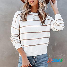 Womens Pullover Sweater Striped Knitted Stylish Casual Long