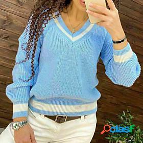 Women's Pullover Sweater Stripes Classic Style Basic Casual