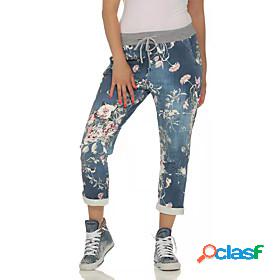 Womens Punk Gothic Elastic Drawstring Design Print Jeans