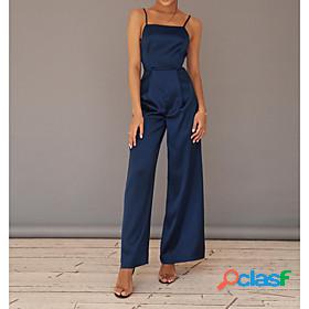 Womens Romper Solid Colored Ordinary Strap Wide Leg Long