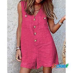 Womens Romper Solid Colored Patchwork Button Front Ordinary