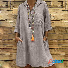 Womens Shift Dress Knee Length Dress Gray Khaki Green Black