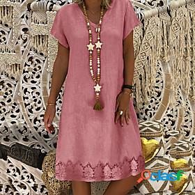 Womens Shift Dress Knee Length Dress Yellow Blushing Pink