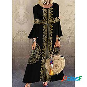 Womens Shift Dress Maxi long Dress Black 3/4 Length Sleeve