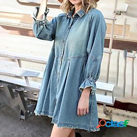 Womens Short Mini Dress A Line Dress Light Blue Long Sleeve