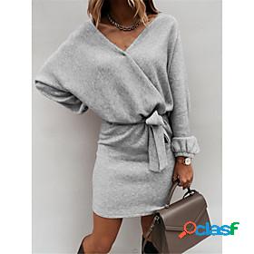 Womens Short Mini Dress A Line Dress Light gray Black Long