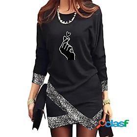 Women's Short Mini Dress Shift Dress Black gray White Black