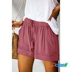 Womens Shorts Drawstring Pocket Daily Plain Summer Regular