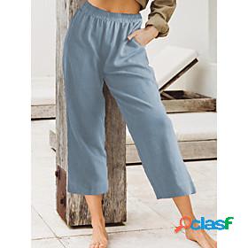 Womens Simple Chino Pocket Elastic Waist Culottes Wide Leg