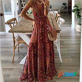 Women's Strap Dress Maxi long Dress Orange Sleeveless