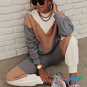 Womens Streetwear Color Block Vacation Two Piece Set Crew