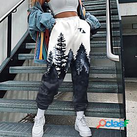 Womens Streetwear Sweatpants Elastic Drawstring Design Print