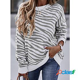 Womens Striped Animal Pullover Sweatshirt Print 3D Print