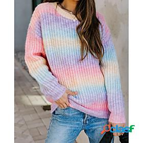 Women's Sweater Pullover Jumper Rainbow Color Block Knitted